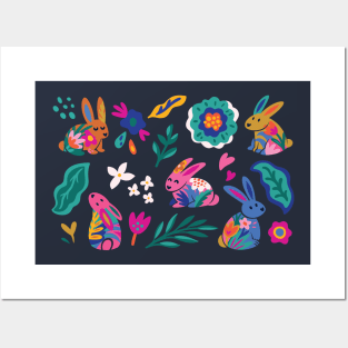 Floral bunnies Posters and Art